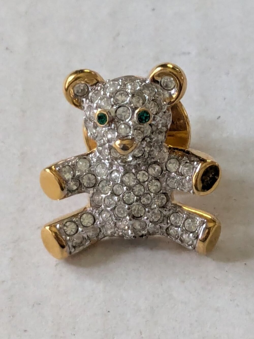 Swarovski Swan Mark Pave Rhinestone Teddy Bear Tac Gold Tone Lapel Pin